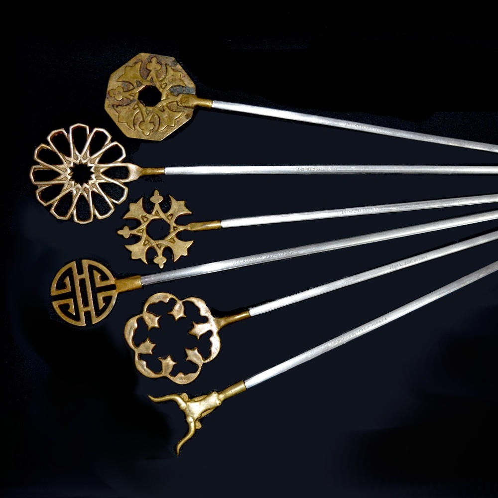 Vintage Turkish Shish Kabob Skewers Assorted Brass Deco LOT of 6 Stainless Steel